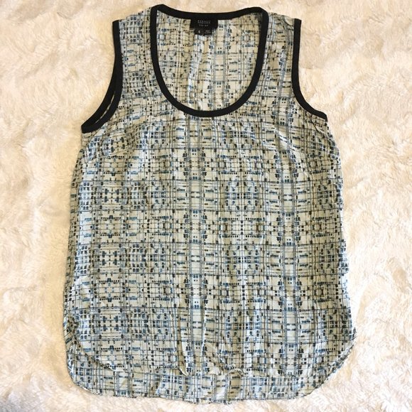 100% Silk Black Trim Art Museum Tank Top - Picture 1 of 11